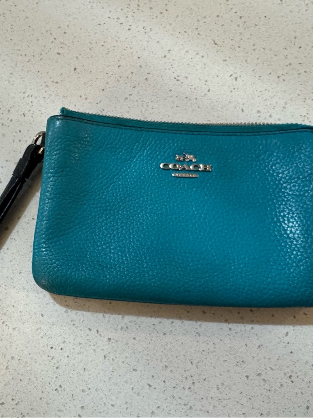 Coach Teal Blue Pebble Leather Double Zip Wristlet Wallet Wristlet Women 6”x4”
